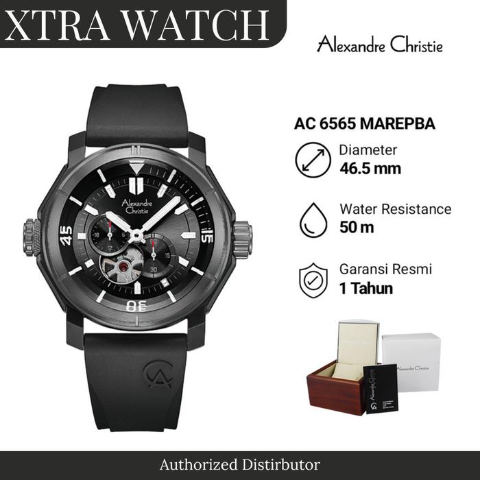 Jam Tangan Pria AC Alexandre Christie 6565 Karet Original Automatic - Full Black