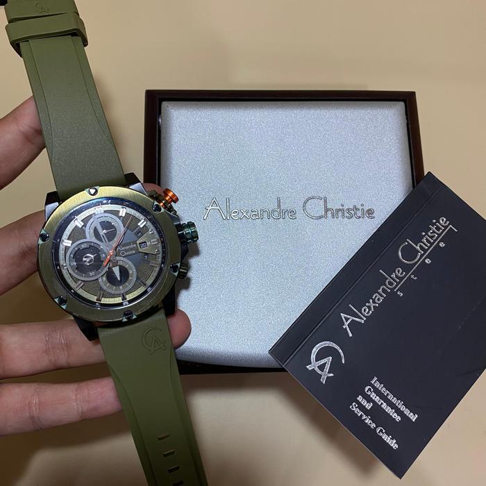 JAM TANGAN PRIA ALEXANDRE CHRISTIE 6491 GC ARMY BLACK RUBBER/KARET ORI