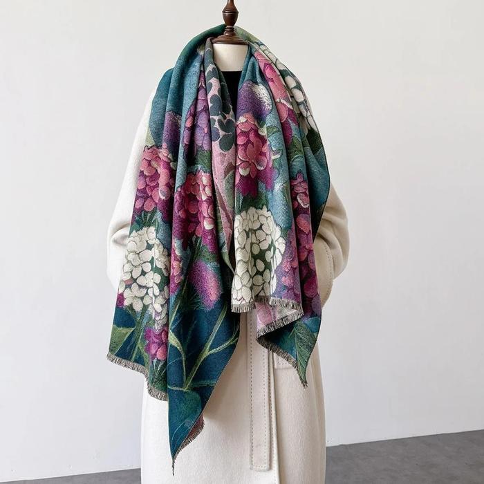 Po Winter Scarf Luxury Warm Pashmina Scarf Women Hydrangea Tassel Shawl And Wrap Autumn Female Imita