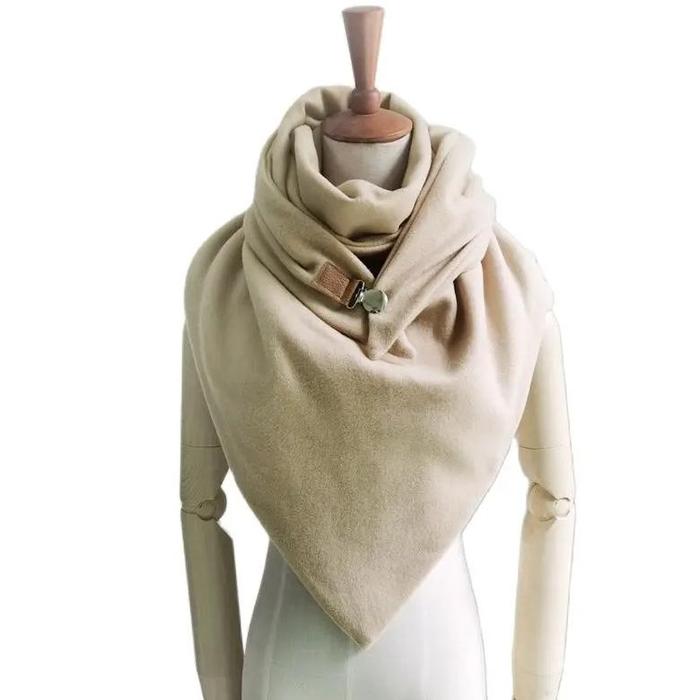 Po Big Size Women Winter Solid Scarf Designer Wraps Loop Metal Button Soft Wrap Casual Warm Blanket 