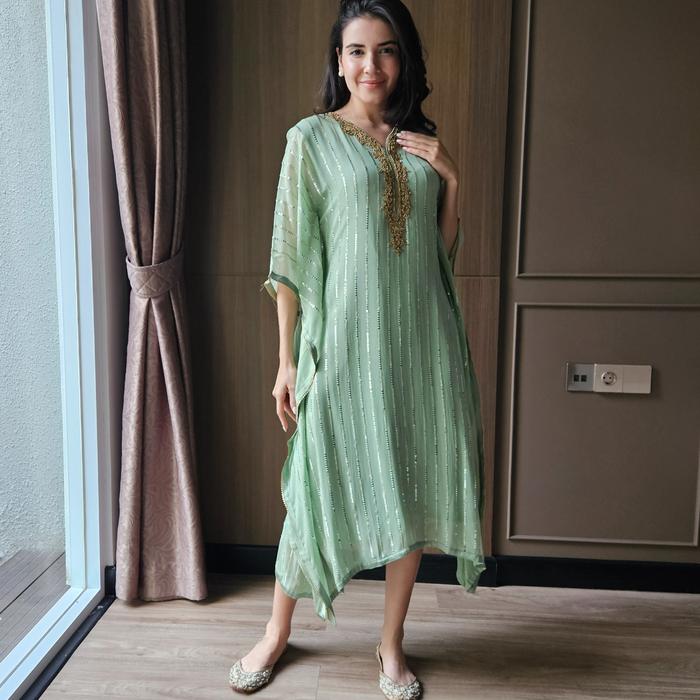 Kaftan Tunik Bahan Viscose Sutra Berpayet/Kaftan India/Kaftan Mewah
