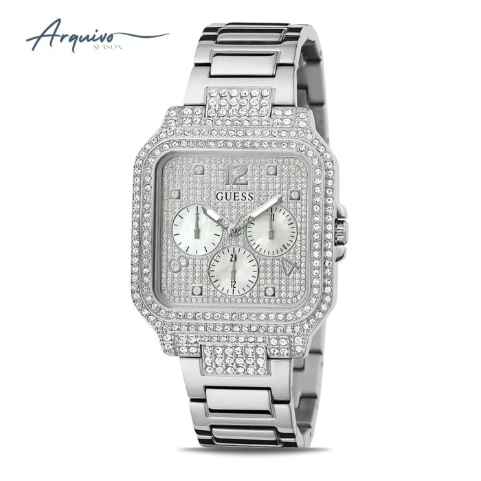 Jam Tangan Guess Wanita Deco Chronograph Ladies Silver Stainless Steel Mewah Original GW0472L1