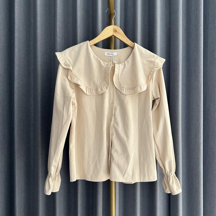 πππ Bai Shi China Import Broken White Collar Buttons Suede Long Sleeve Outer Cardigan Blouse Fashion