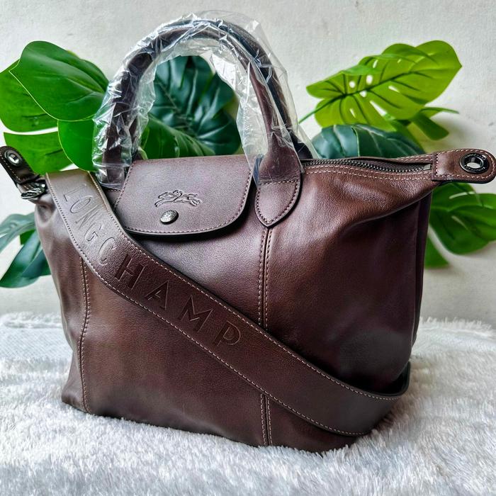 Tas Cuir Small Top Handle Leather Coffee with Longstrap (db ori) Size 25x22x16