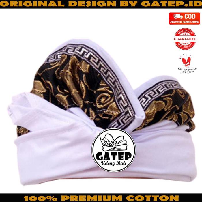 [ TERMURAH ] Udeng Bali Asli Putih Polos Motif Bunga Mas Lis Mesir Setengah Jadi / Iket Kepala Bali 