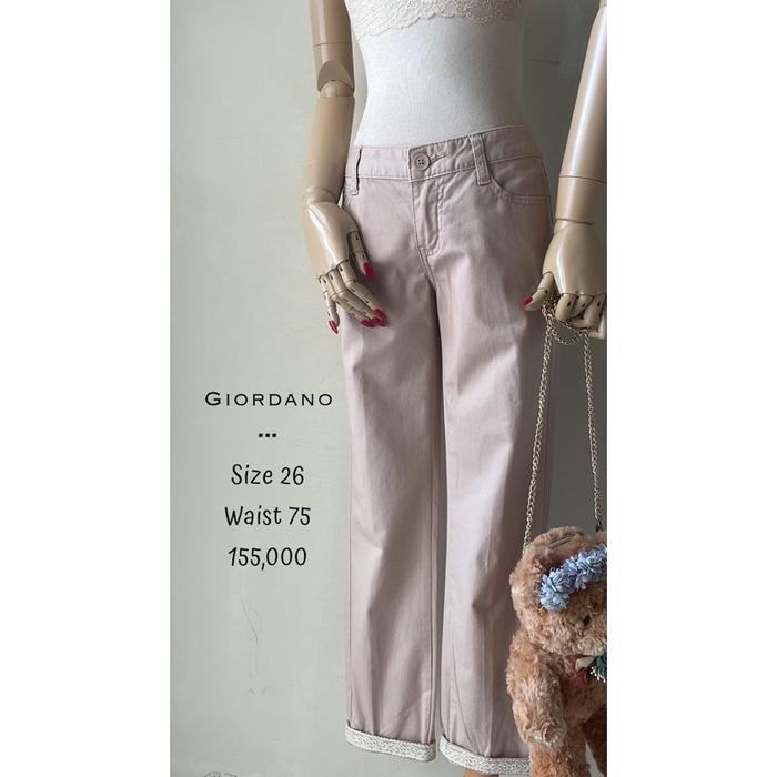 Celana panjang cewek wanita katun linen warna cream krem nude Giordano original premium preloved mur