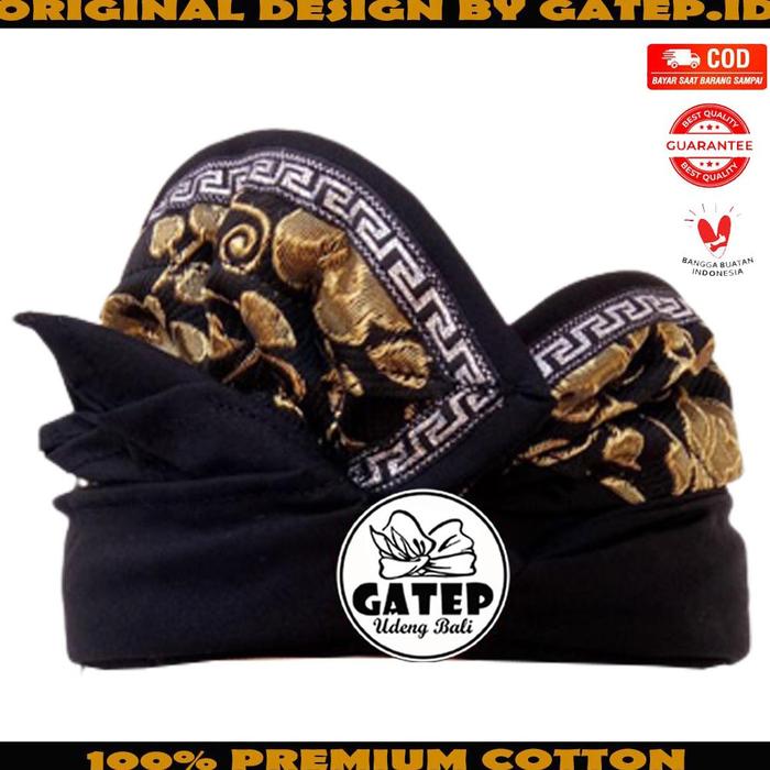 [ TERMURAH ] Udeng Bali Hitam Polos Motif Bunga Mas Lis Mesir Setengah Jadi / Iket Kepala Bali / Bla