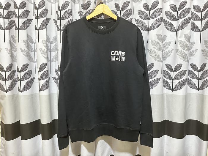 Jaket Converse Cons One Star Men's Crewneck Black Hitam CONMS1024001 Original BNWT