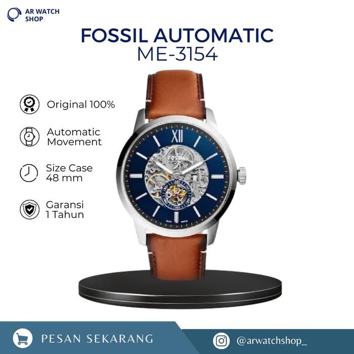 Jam Tangan Pria Automatic Townsman ME3154 Automatic Blue Skeleton Dial Light Brown Leather Strap Ori