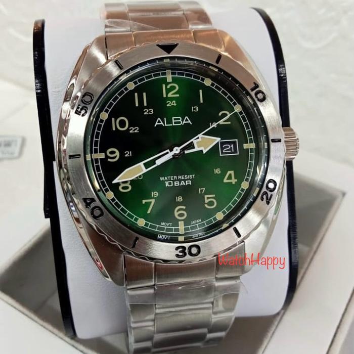 ALBA AS9U71X1 AS9U71 MEN ANALOG QUARTZ MOVEMENT GREEN DIAL STAINLESS STEEL STRAP BEST SELLER ORIGINA