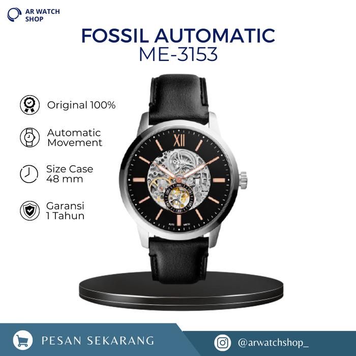 Jam Tangan Pria Automatic Townsman ME3155 Men Skeleton Dial Black Leather Strap Original