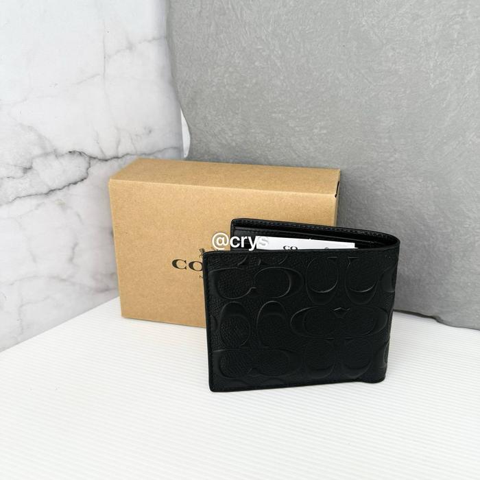 Coach 3in1 Men Wallet CR957 sz 11x9 Embossed black with Paper Box ( selama persediaan box masih ada 