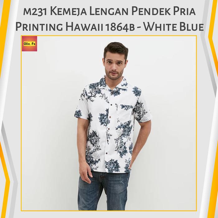 M231 Kemeja Pria Printing Hawai Pendek Biru 1864B