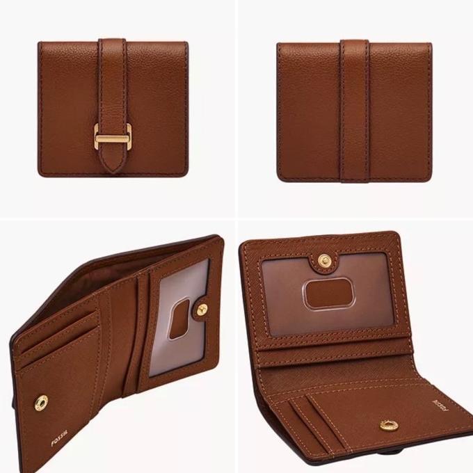 dompet wanita fossil emery small snap bifold wallet med brown sj