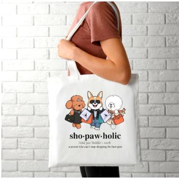 Kin & Kind SHOPAWHOLIC Totebag Kain Kantong Belanja Gambar Anjing