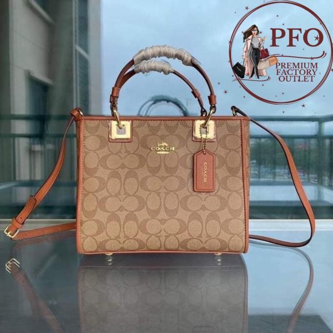 Tas COACH F57568 Perry Business Tote Bag Lady Diana Khaki Brown
