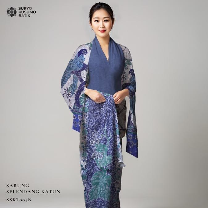 Kain Batik Tulis Sarung Selendang Katun Suryo Kusumo - Burung Biru
