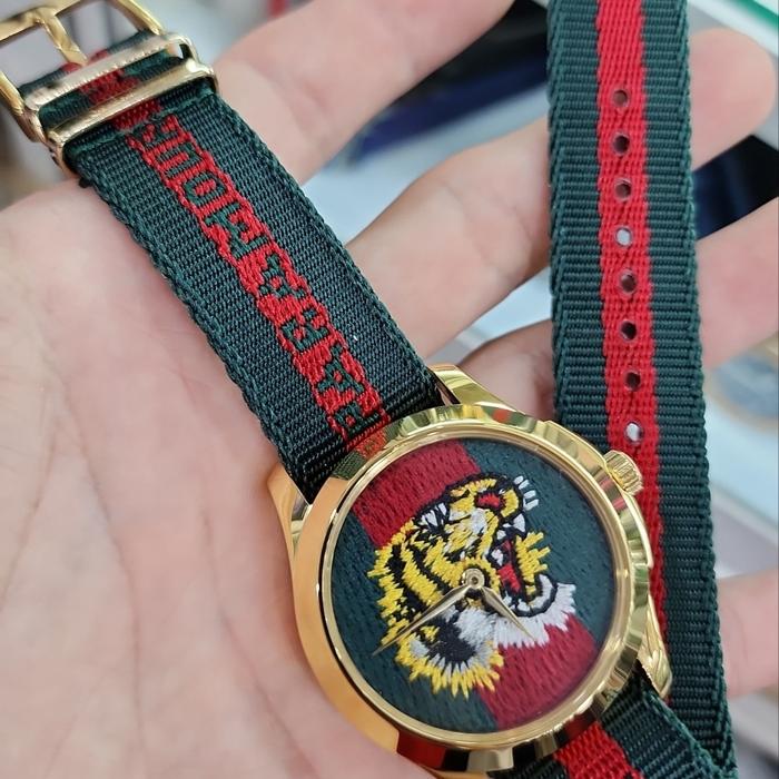 JAM TANGAN WANITA GC TIGER PARAMOUR NATO CANVAS GREEN GOLD