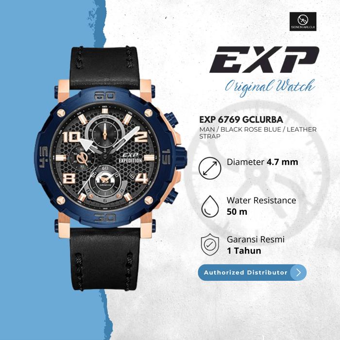 EXPEDITION EXP 6769 / EX6769 - JAM TANGAN PRIA TANGGAL DAN CHRONO AKTIF STRAP LEATHER ORIGINAL - BLA