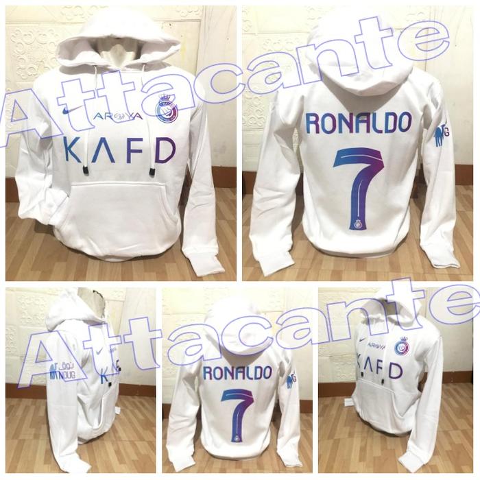 Sweater Hoodie Al NassrR_ 4th white Full Sponsor + Nameset RONALDO 7