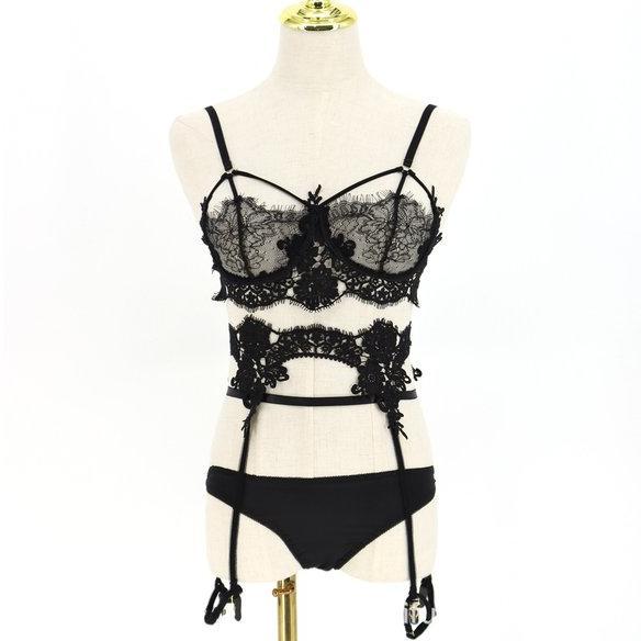 Sexy Lingerie Set Bra G String Wanita Lace Stoking Garter Belt Lingerie B0170 Terlaris