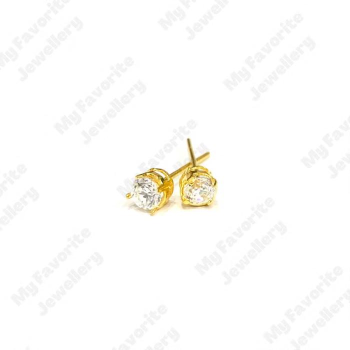 Giwang Solitaire Simple Emas Asli Kadar 875