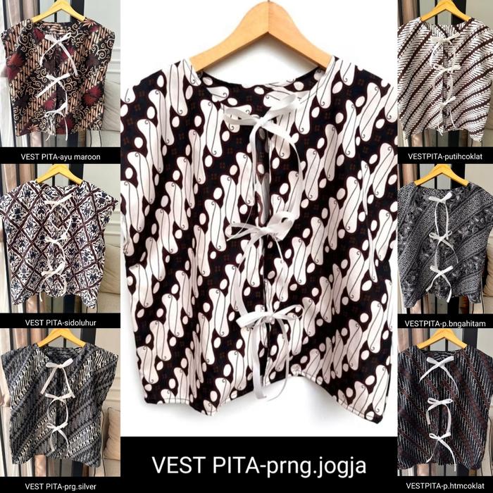 Rompi Pita Batik Wanita A_R Vest Outer Luaran Yogyakarta Jogja Jumputan Maroon Lime Navy Emerald Abu