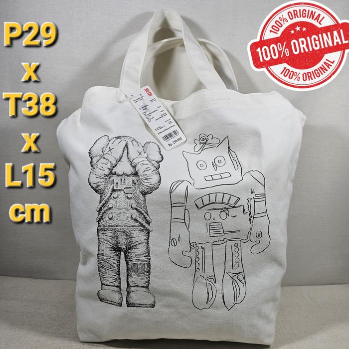Uniqlo original 2way tote shoulder bag kanvas limited edition KAWS x Andy Warhol tas jinjing selempa