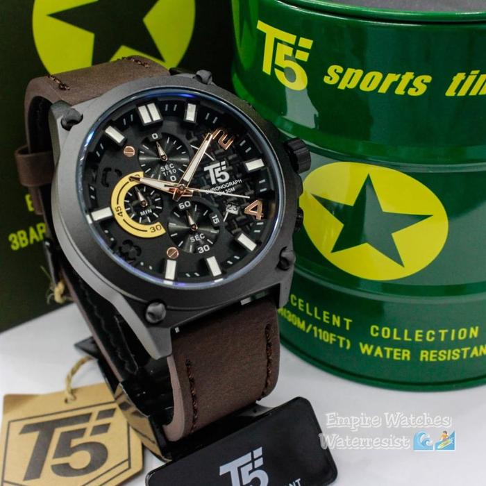 Jam Tangan T5 H3479G H3479 3479 Pria Cowok Chrono Dan Tanggal Aktif Strap Leather Original Waterproo