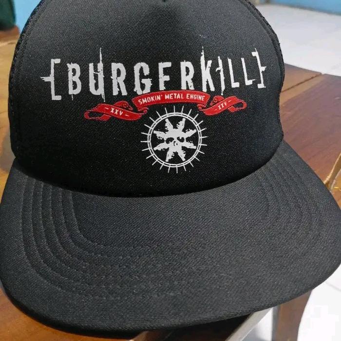 Burgerkill Topi Jaring Snapback Original dengan Logo Smokin' Metal Engine dan Noda Di Dalamnya