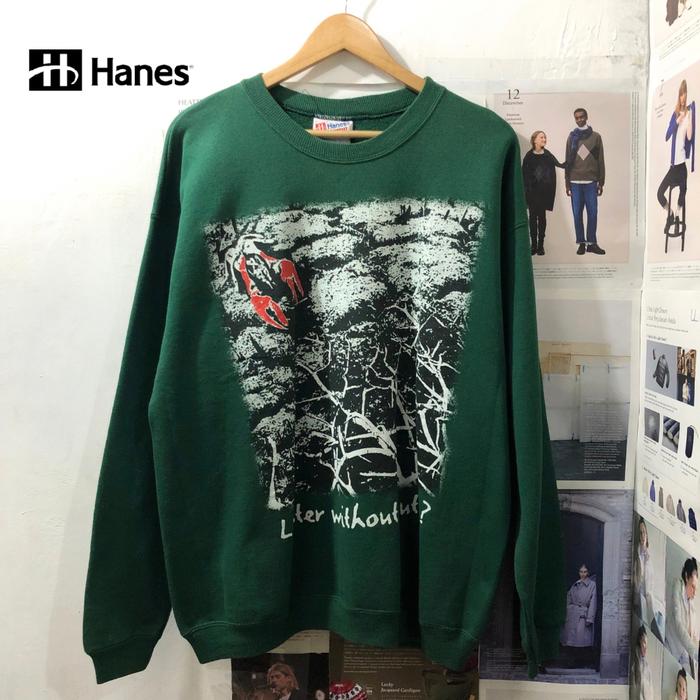 Hanes Heavyweight Crewneck Vintage 90s Rare Lobster Without Butter Green