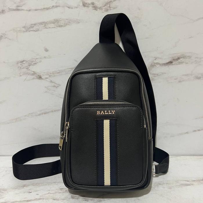 tas pria bally harrey sling bag paladio split black stripe white ss