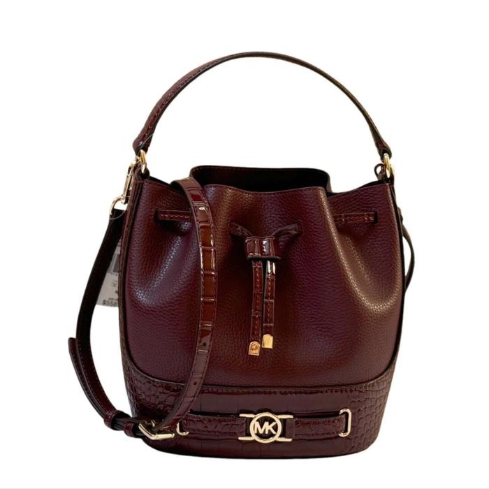 MK Reed Medium Belted Bucket Leather Croco Oxblood