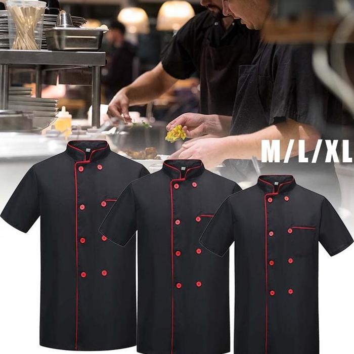 Baju Koki Hitam Chef Jacket Unisex Baju Chef Pria Baju Kitchen Chef Pria