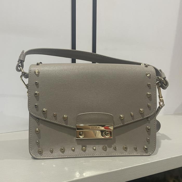 Furla grey bag original sling bag wanita preloved genuine leather asli kulit