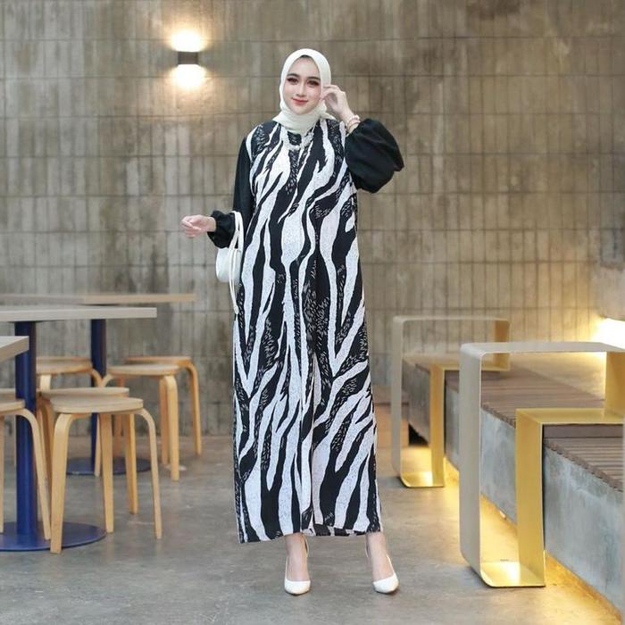 Terbaru Naura Midi Dress Jumbo Bahan Rayon Mix Crincel Dress Terbaru Daster Santai Pakaian Wanita Ha