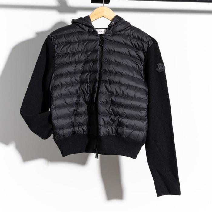 Padded wool zip-up hoodie Black