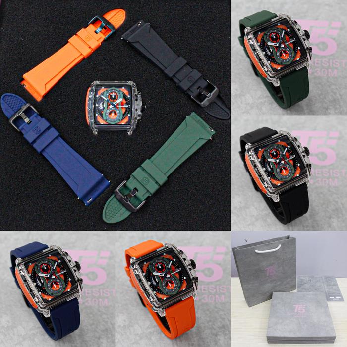 Jam Tangan Pria Fashion T5 H4032G Special Edition Gift Set Watches Strap Rubber Tanggal Dan Chrono A