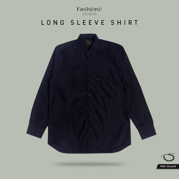Kemeja Pria Polos Hitam Lengan Panjang Hem Cowok Kemeja Pria Casual Polos Slim Fit Klambi Laki Remaj