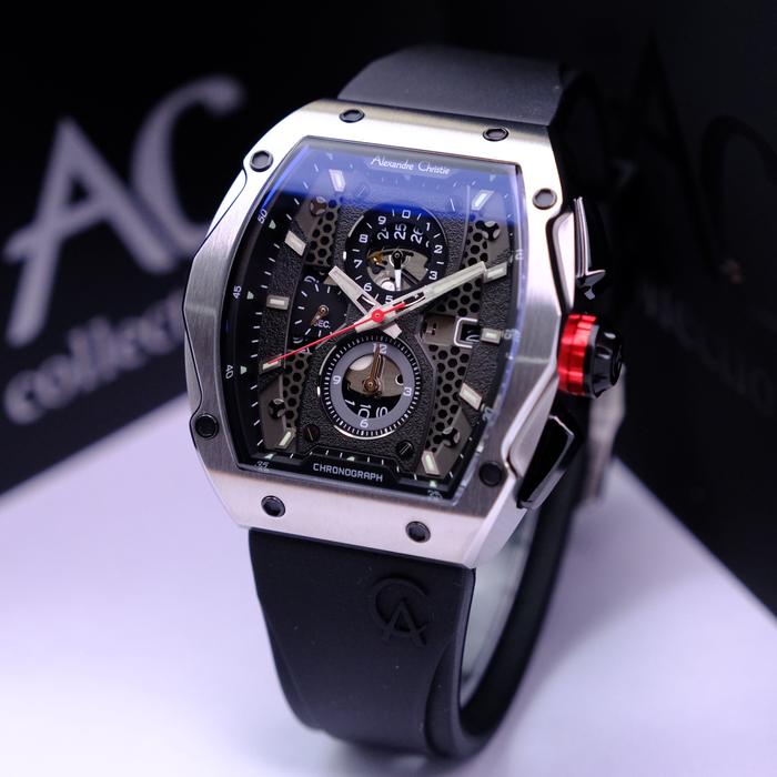 ALEXANDRE CHRISTIE AC 6608 BLACK SILVER RUBBER PRIA. ORIGINAL