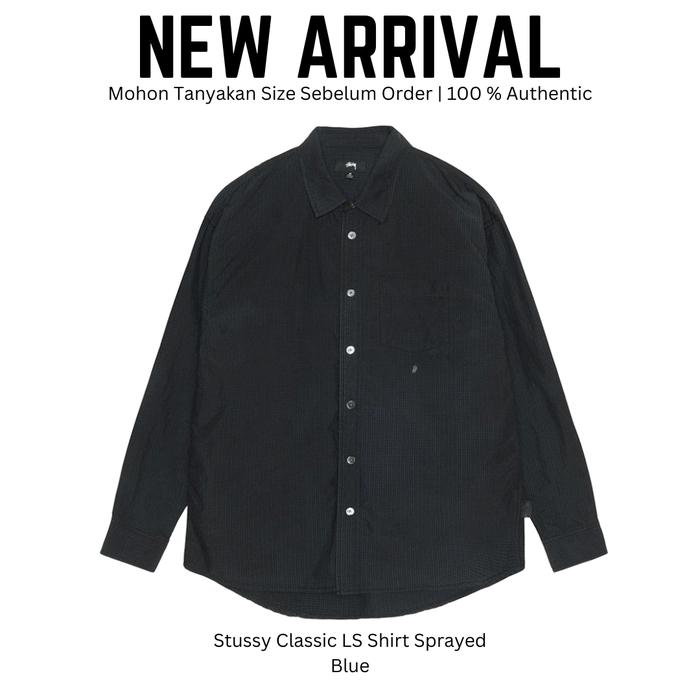 Stussy Classic LS Shirt Sprayed Blue Kemeja Pria Lengan Panjang Original 100 %