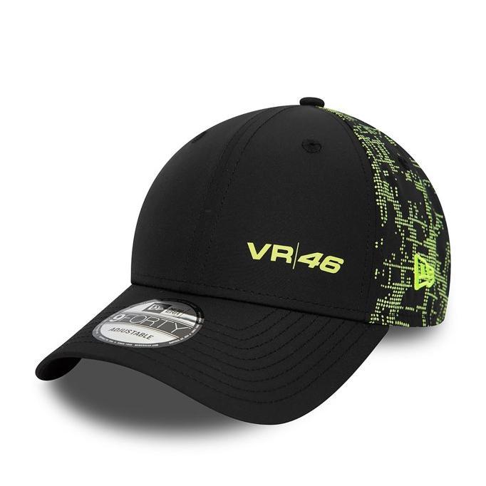 VR 46 Poly Print Black 9FORTY Adjustable Cap New Era. Topi Unisex Pria Wanita