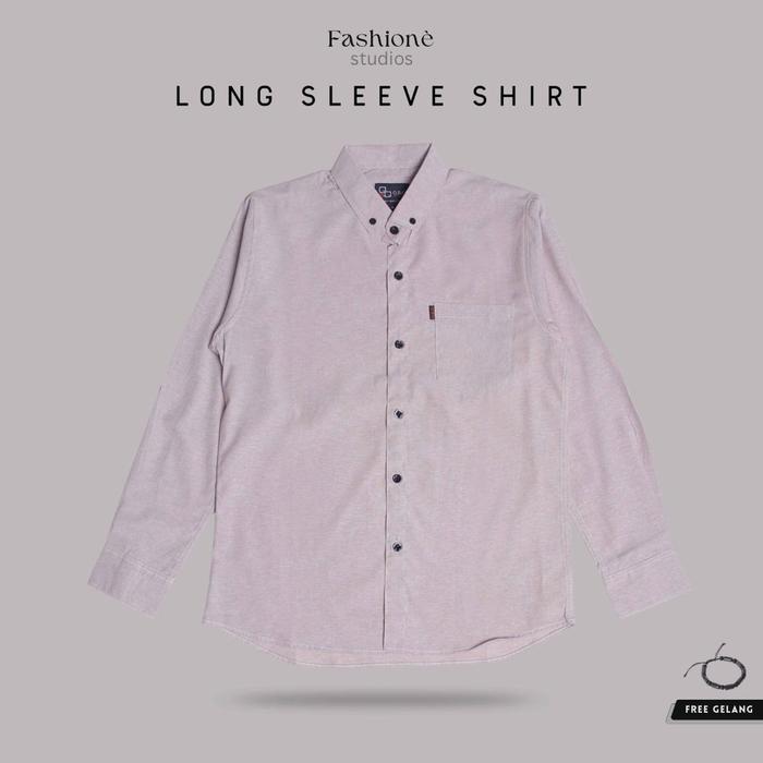 Kemeja Polos Pria Lengan Panjang Casual Formal Slimfit Hem Cowok Bahan Oxford Warna Krem Cream Klamb