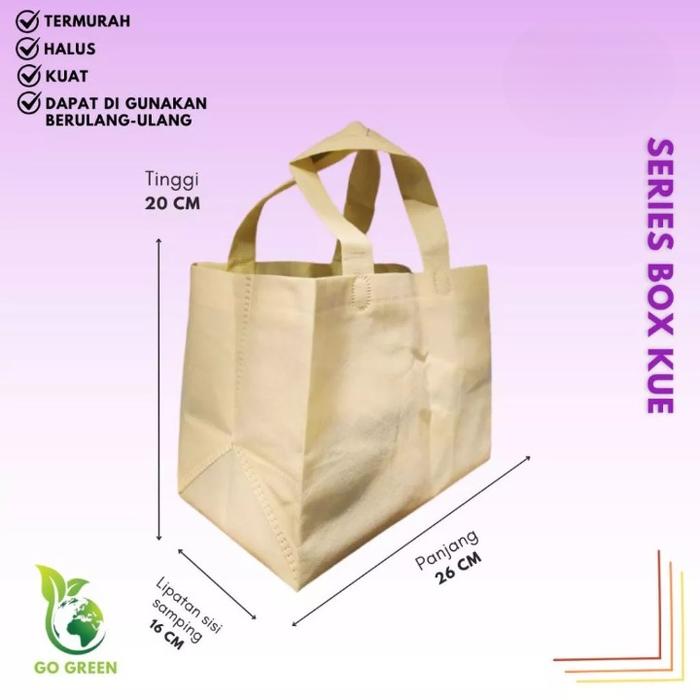 Tas Spunbond Handle Tote Bag Dus Kue Goodie Bag  Tas kain Polos Ukuran 26x20x16 Isi 12 Pcs