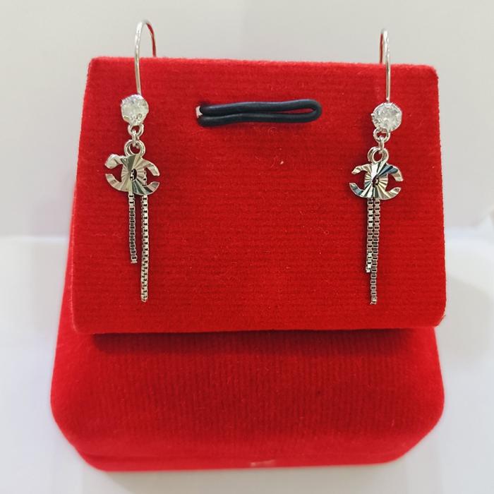 Anting panjang Dewasa Asli perak silver 925 lapis emas putih at034