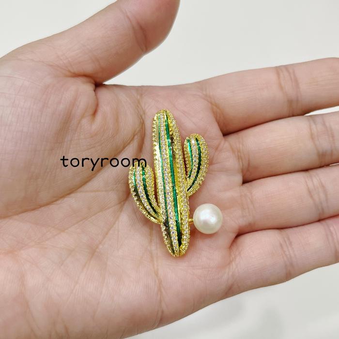 Bros zircon diamond model pot kaktus hijau besar