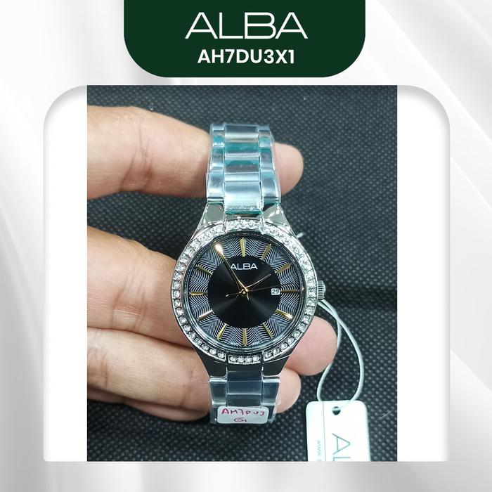 Jam Tangan Wanita Alba AH7DU3X1 AH7DU3 Silver Black Dial Original Resmi