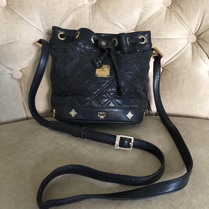 Mcm drawstring mini bag black