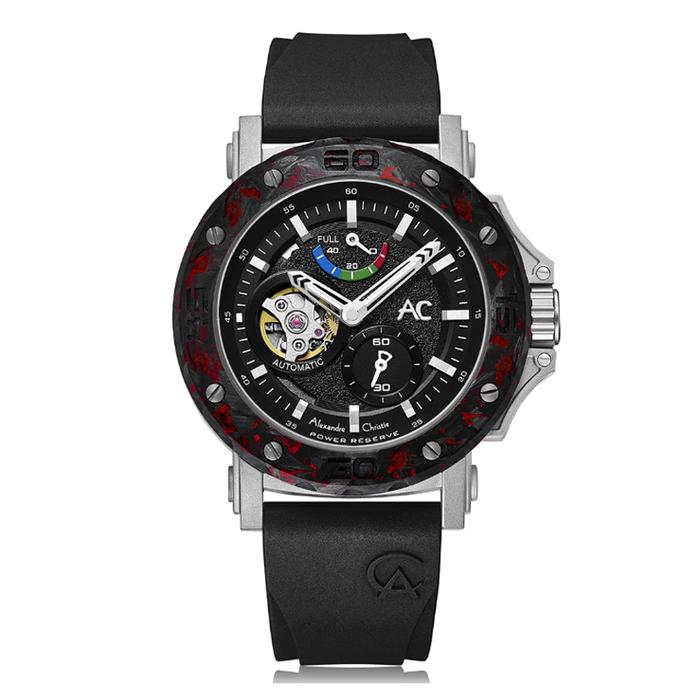 Alexandre Christie AC 9205 Automatic Power Reserve Silver Black Red Titanium MPRTTBARE Jam Tangan