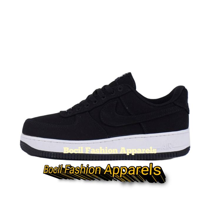 Sepatu Nike Air Force 1 Low Black White Canvas [ 100% BNIB ] Brand New Include Box